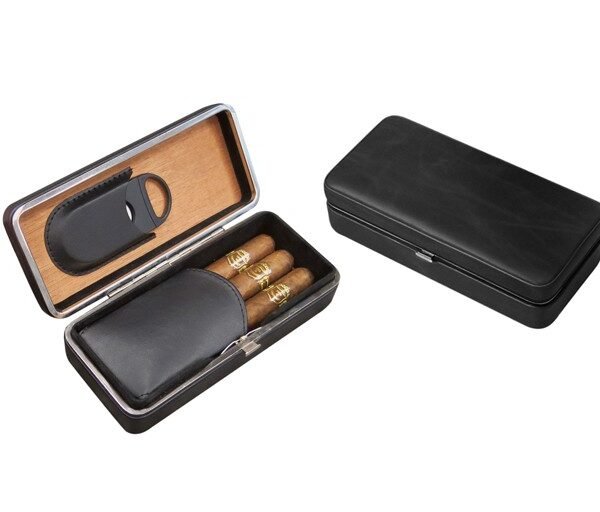 LCFC/BLK - 3 Cigar Folding Case With Cutter